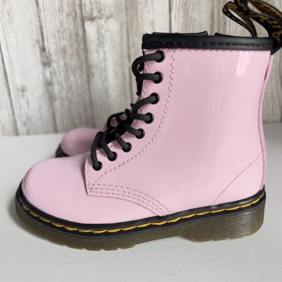 Girl's Grade School 1460 “Pale Pink” Patent Combat Boots Size 8 - Picture 11 of 16